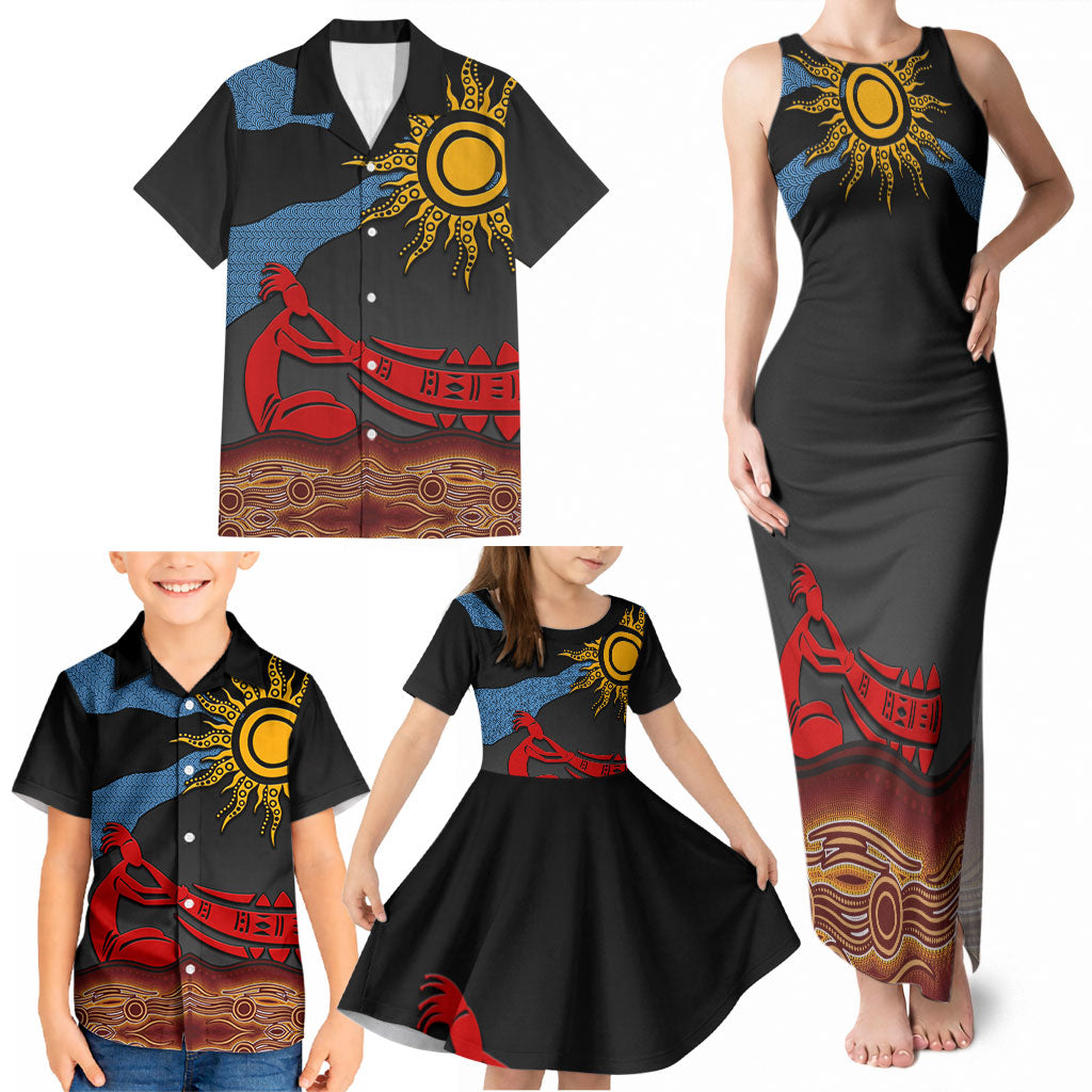 Didgeridoo Family Matching Tank Maxi Dress and Hawaiian Shirt Australian Aboriginal Sun Motif Indigenous Art