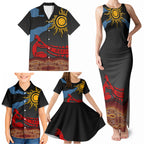 Didgeridoo Family Matching Tank Maxi Dress and Hawaiian Shirt Australian Aboriginal Sun Motif Indigenous Art