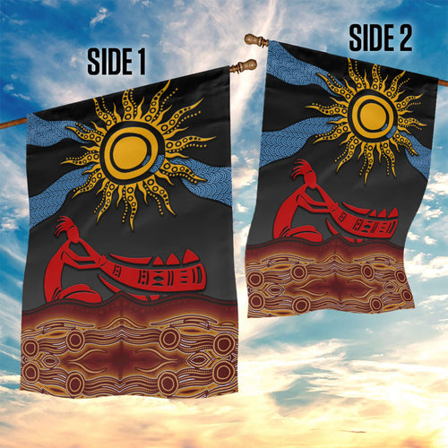 Didgeridoo Garden Flag Australian Aboriginal Sun Motif Indigenous Art
