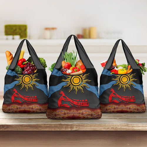 Didgeridoo Grocery Bag Australian Aboriginal Sun Motif Indigenous Art