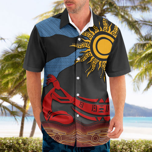 Didgeridoo Hawaiian Shirt Australian Aboriginal Sun Motif Indigenous Art