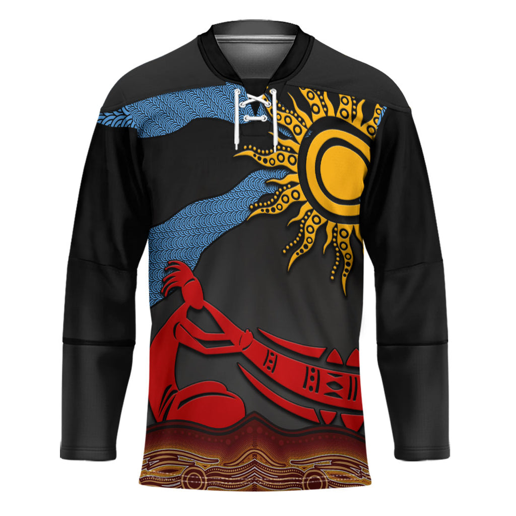 Didgeridoo Hockey Jersey Australian Aboriginal Sun Motif Indigenous Art