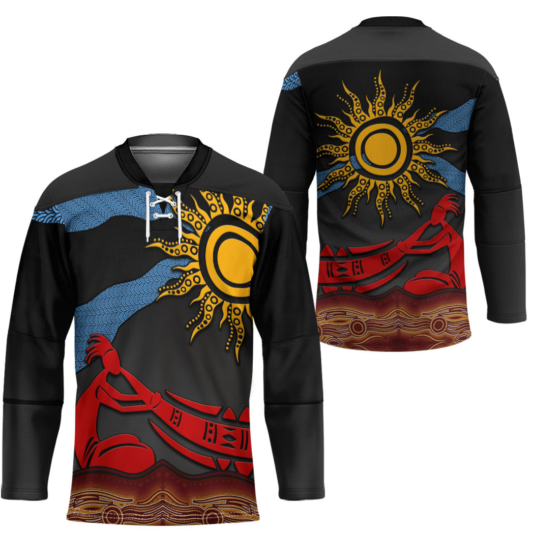Didgeridoo Hockey Jersey Australian Aboriginal Sun Motif Indigenous Art