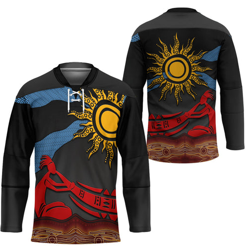 Didgeridoo Hockey Jersey Australian Aboriginal Sun Motif Indigenous Art