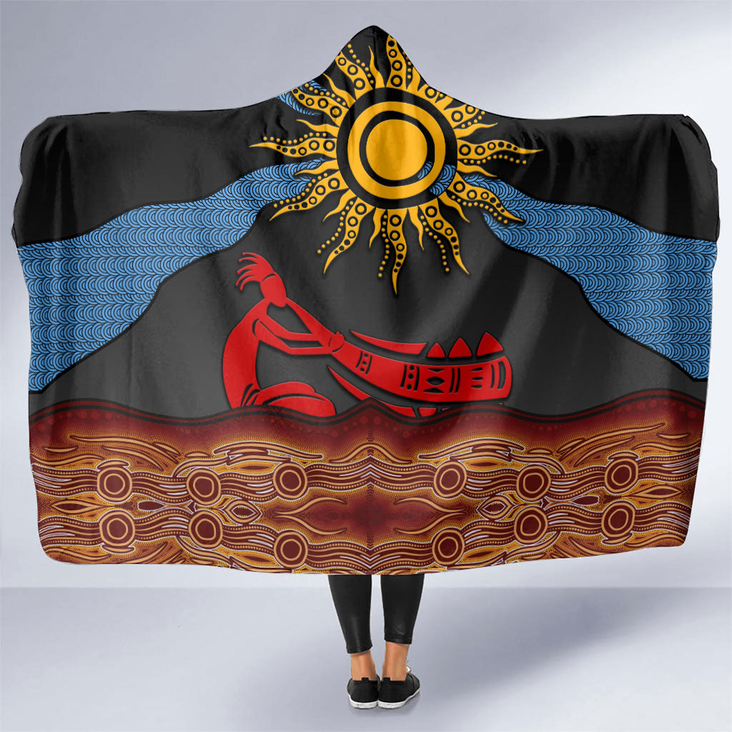 Didgeridoo Hooded Blanket Australian Aboriginal Sun Motif Indigenous Art