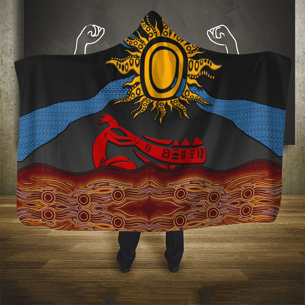 Didgeridoo Hooded Blanket Australian Aboriginal Sun Motif Indigenous Art