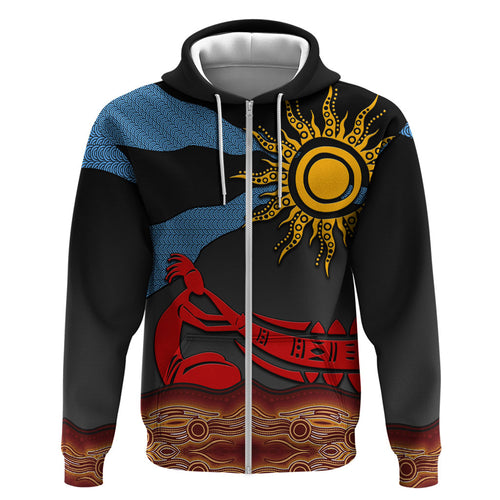 Didgeridoo Hoodie Australian Aboriginal Sun Motif Indigenous Art