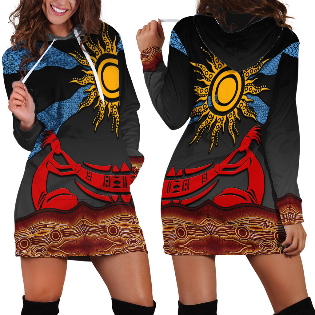 Didgeridoo Hoodie Dress Australian Aboriginal Sun Motif Indigenous Art
