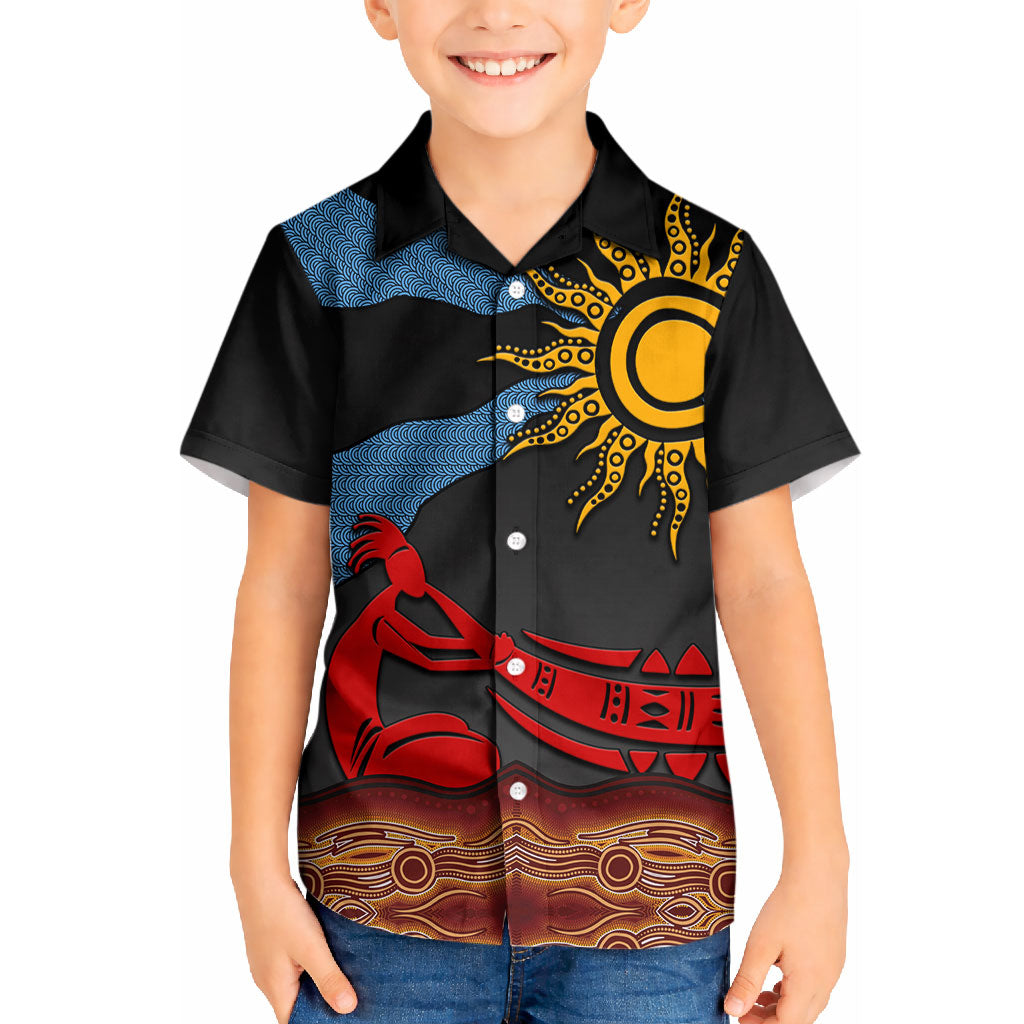 Didgeridoo Kid Hawaiian Shirt Australian Aboriginal Sun Motif Indigenous Art