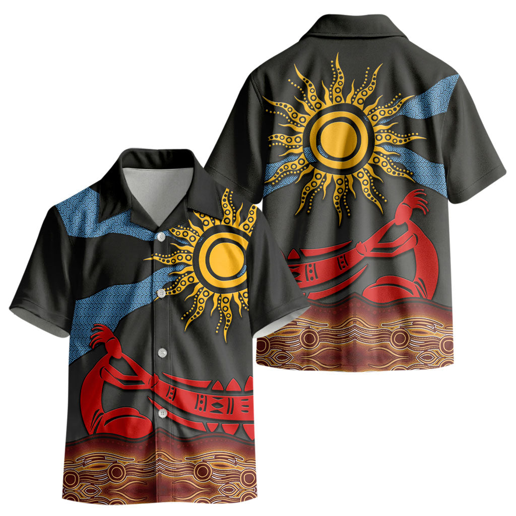 Didgeridoo Kid Hawaiian Shirt Australian Aboriginal Sun Motif Indigenous Art