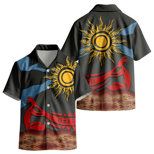Didgeridoo Kid Hawaiian Shirt Australian Aboriginal Sun Motif Indigenous Art