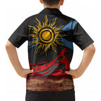 Didgeridoo Kid Hawaiian Shirt Australian Aboriginal Sun Motif Indigenous Art