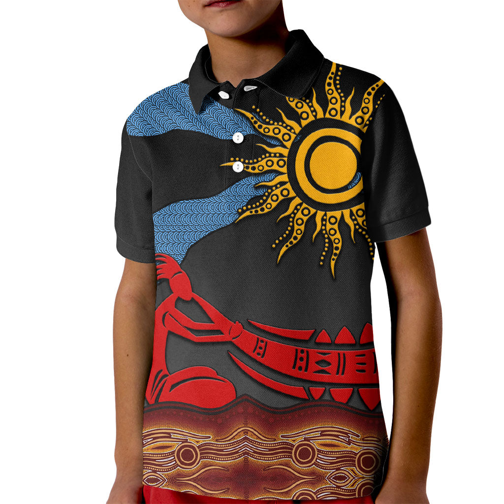 Didgeridoo Kid Polo Shirt Australian Aboriginal Sun Motif Indigenous Art