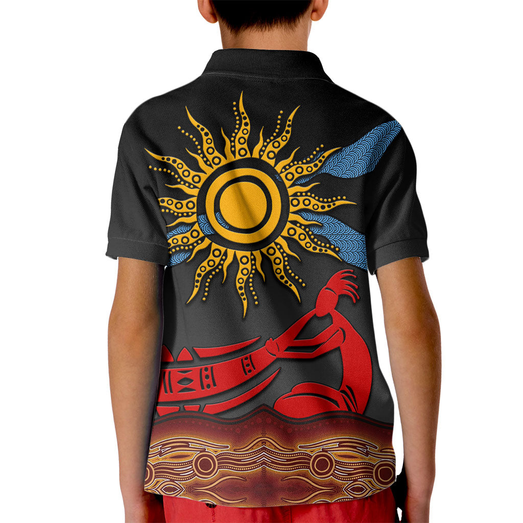 Didgeridoo Kid Polo Shirt Australian Aboriginal Sun Motif Indigenous Art