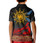 Didgeridoo Kid Polo Shirt Australian Aboriginal Sun Motif Indigenous Art