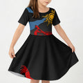 Didgeridoo Kid Short Sleeve Dress Australian Aboriginal Sun Motif Indigenous Art