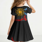 Didgeridoo Kid Short Sleeve Dress Australian Aboriginal Sun Motif Indigenous Art