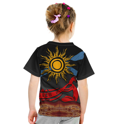Didgeridoo Kid T Shirt Australian Aboriginal Sun Motif Indigenous Art
