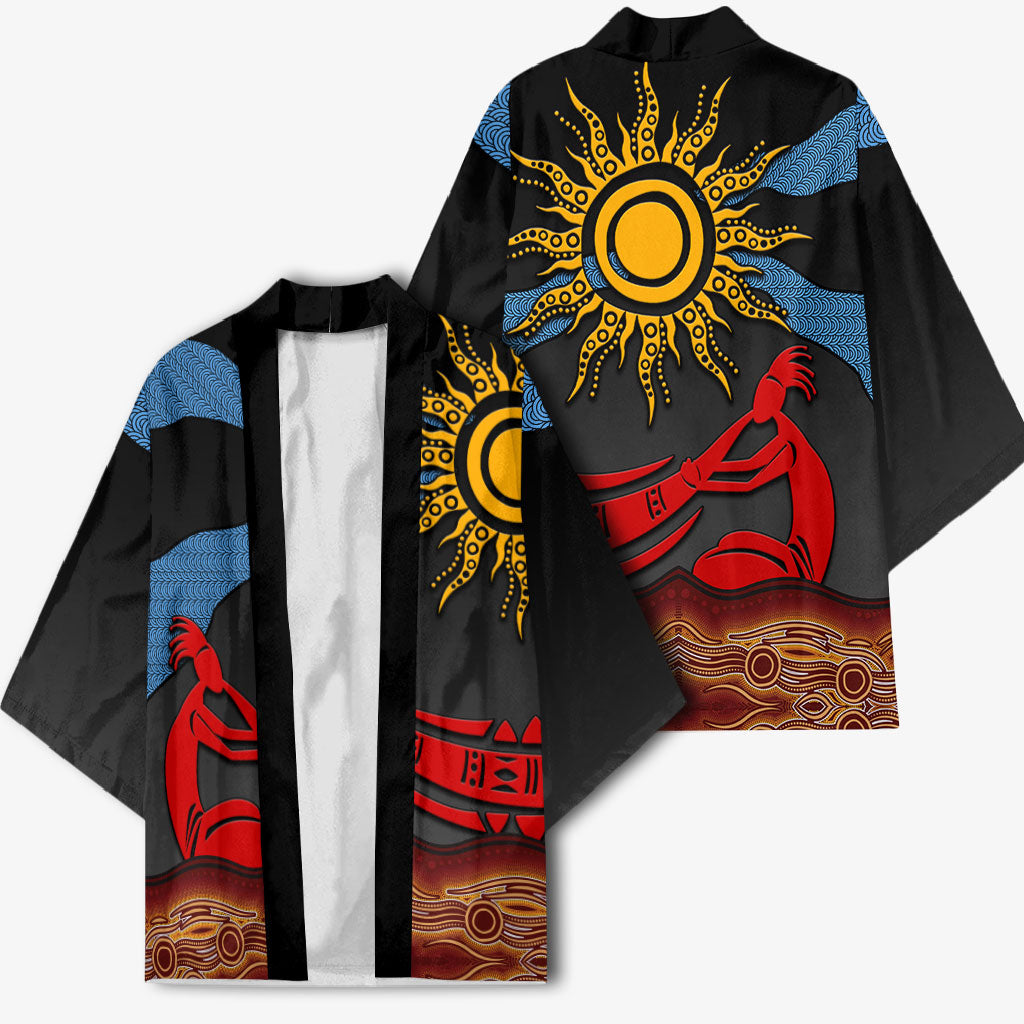 Didgeridoo Kimono Australian Aboriginal Sun Motif Indigenous Art