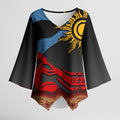Didgeridoo Kimono Sleeve Blouse Australian Aboriginal Sun Motif Indigenous Art