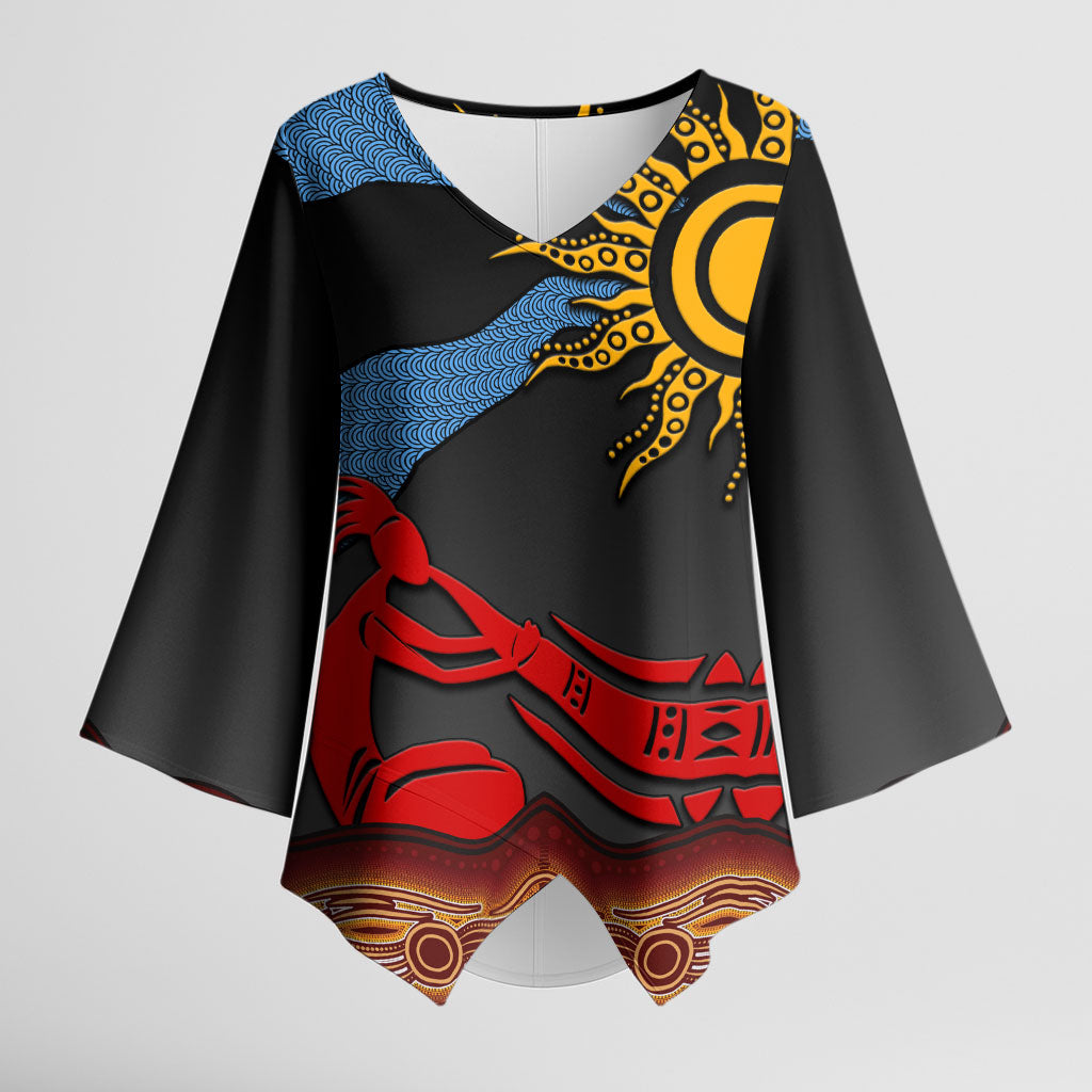 Didgeridoo Kimono Sleeve Blouse Australian Aboriginal Sun Motif Indigenous Art