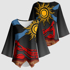 Didgeridoo Kimono Sleeve Blouse Australian Aboriginal Sun Motif Indigenous Art