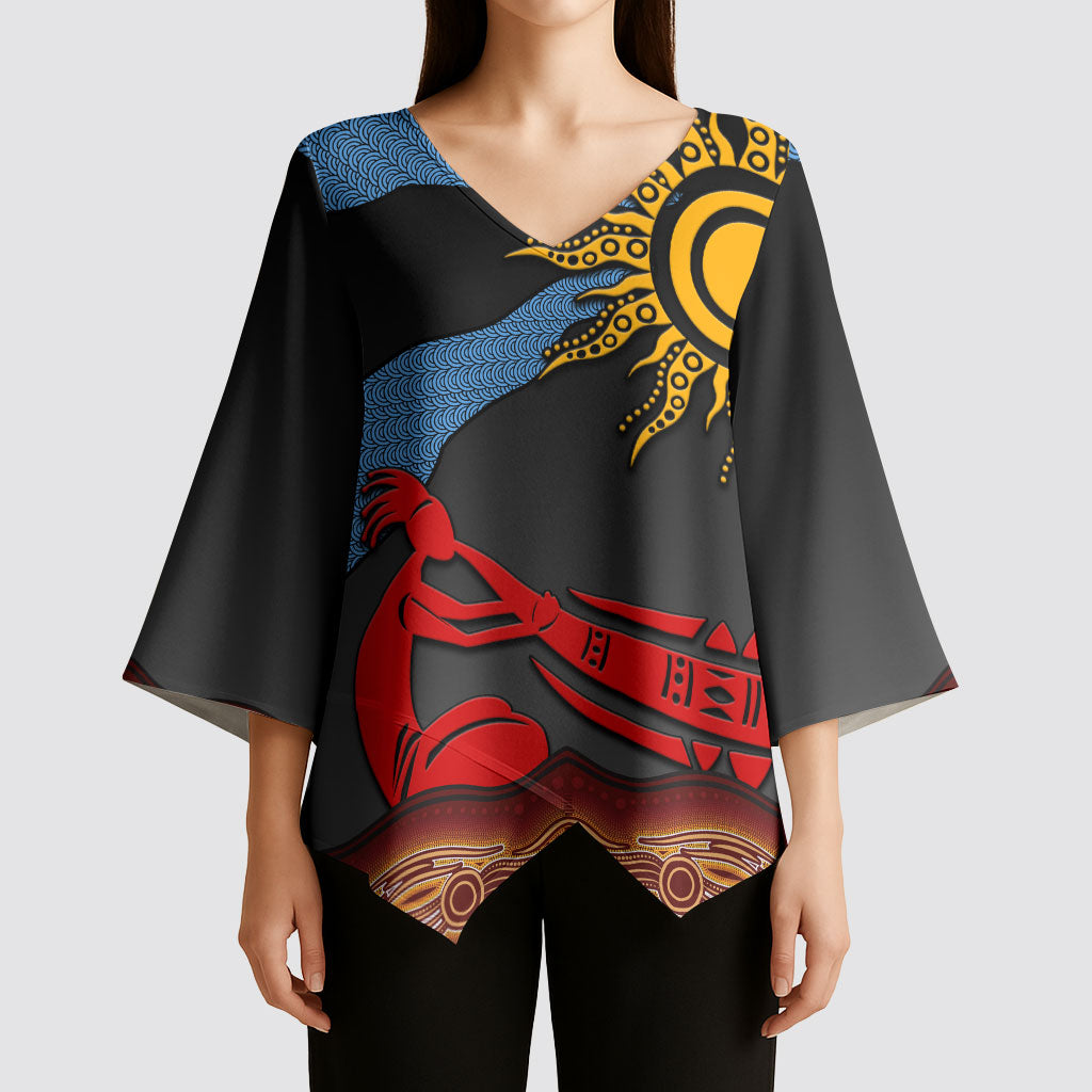 Didgeridoo Kimono Sleeve Blouse Australian Aboriginal Sun Motif Indigenous Art