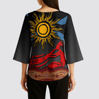 Didgeridoo Kimono Sleeve Blouse Australian Aboriginal Sun Motif Indigenous Art
