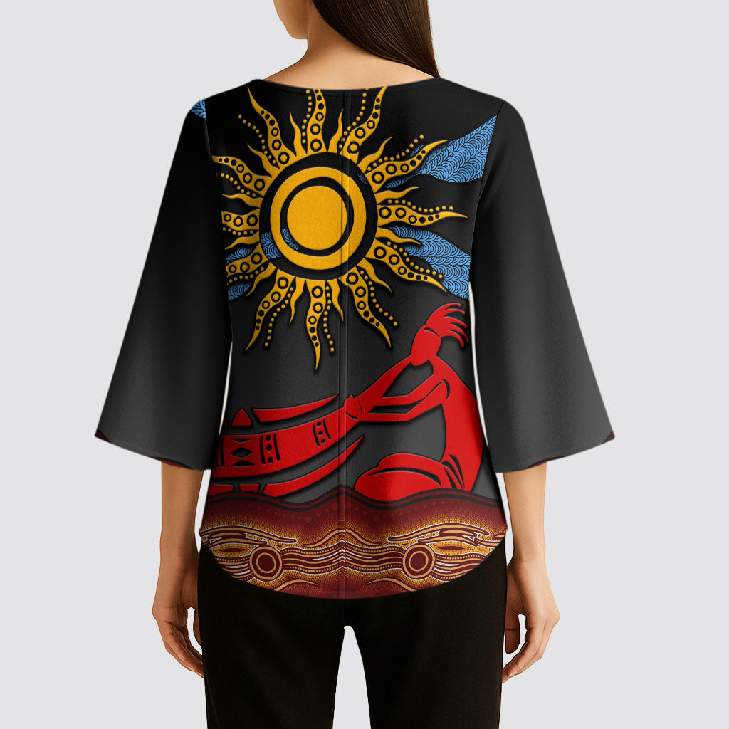 Didgeridoo Kimono Sleeve Blouse Australian Aboriginal Sun Motif Indigenous Art
