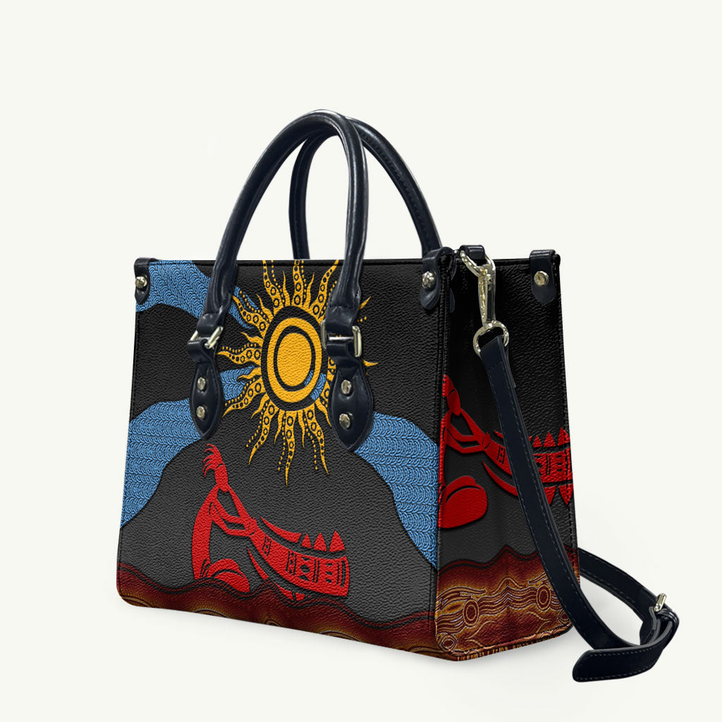 Didgeridoo Leather Bag Australian Aboriginal Sun Motif Indigenous Art