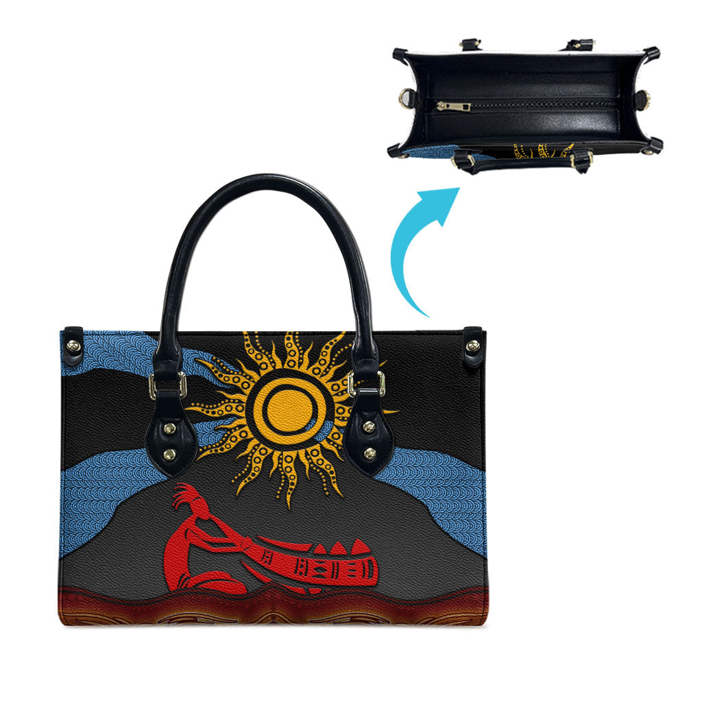 Didgeridoo Leather Bag Australian Aboriginal Sun Motif Indigenous Art