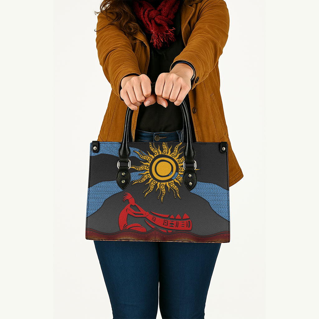 Didgeridoo Leather Bag Australian Aboriginal Sun Motif Indigenous Art