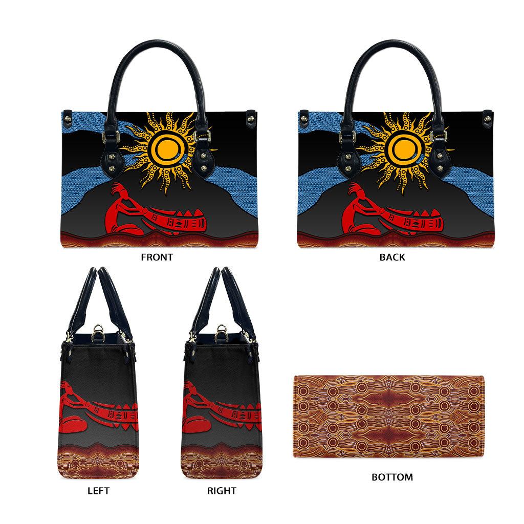 Didgeridoo Leather Bag Australian Aboriginal Sun Motif Indigenous Art