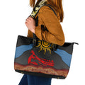 Didgeridoo Leather Tote Bag Australian Aboriginal Sun Motif Indigenous Art