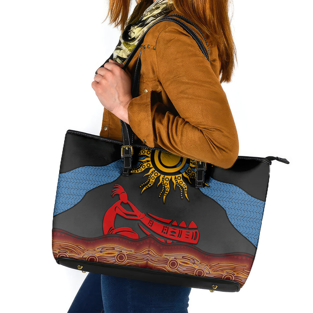 Didgeridoo Leather Tote Bag Australian Aboriginal Sun Motif Indigenous Art