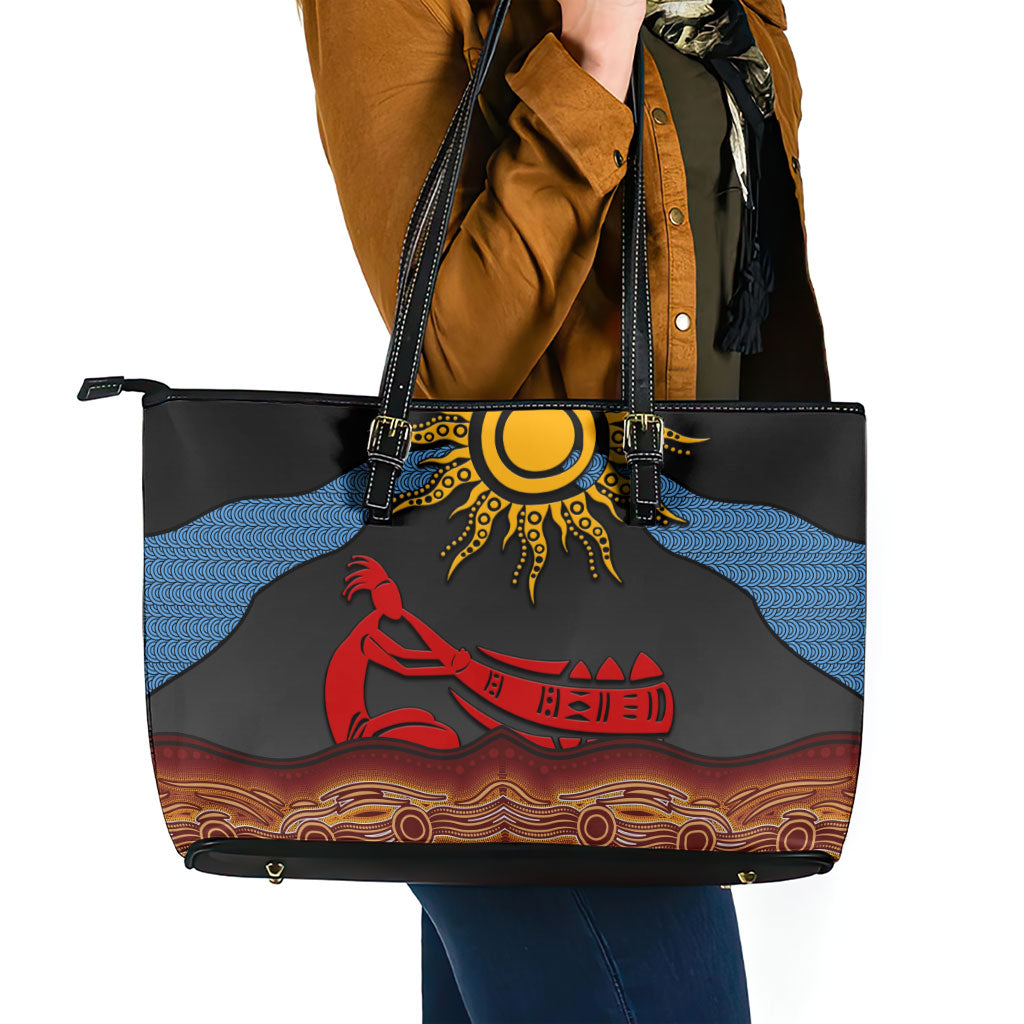 Didgeridoo Leather Tote Bag Australian Aboriginal Sun Motif Indigenous Art