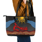 Didgeridoo Leather Tote Bag Australian Aboriginal Sun Motif Indigenous Art
