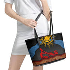 Didgeridoo Leather Tote Bag Australian Aboriginal Sun Motif Indigenous Art