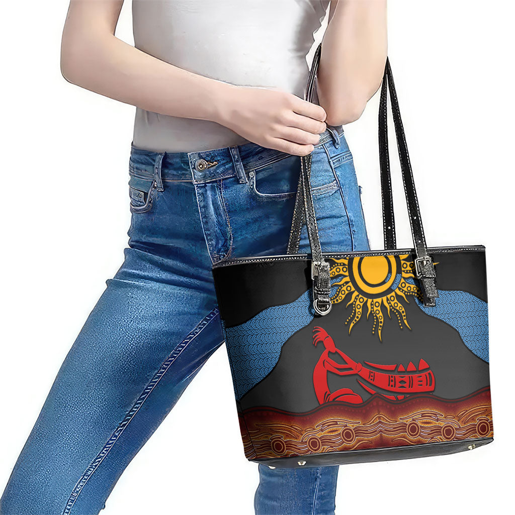 Didgeridoo Leather Tote Bag Australian Aboriginal Sun Motif Indigenous Art