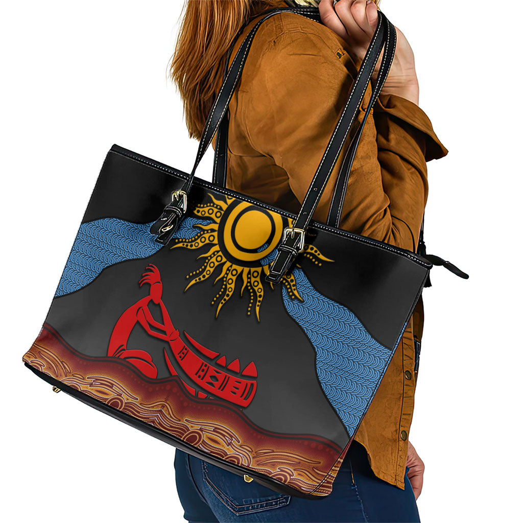 Didgeridoo Leather Tote Bag Australian Aboriginal Sun Motif Indigenous Art