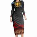 Didgeridoo Long Sleeve Bodycon Dress Australian Aboriginal Sun Motif Indigenous Art