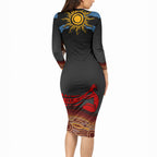 Didgeridoo Long Sleeve Bodycon Dress Australian Aboriginal Sun Motif Indigenous Art