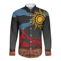 Didgeridoo Long Sleeve Button Shirt Australian Aboriginal Sun Motif Indigenous Art