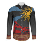 Didgeridoo Long Sleeve Button Shirt Australian Aboriginal Sun Motif Indigenous Art