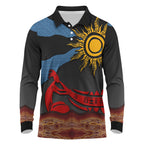 Didgeridoo Long Sleeve Polo Shirt Australian Aboriginal Sun Motif Indigenous Art