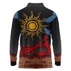 Didgeridoo Long Sleeve Polo Shirt Australian Aboriginal Sun Motif Indigenous Art