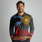 Didgeridoo Long Sleeve Polo Shirt Australian Aboriginal Sun Motif Indigenous Art