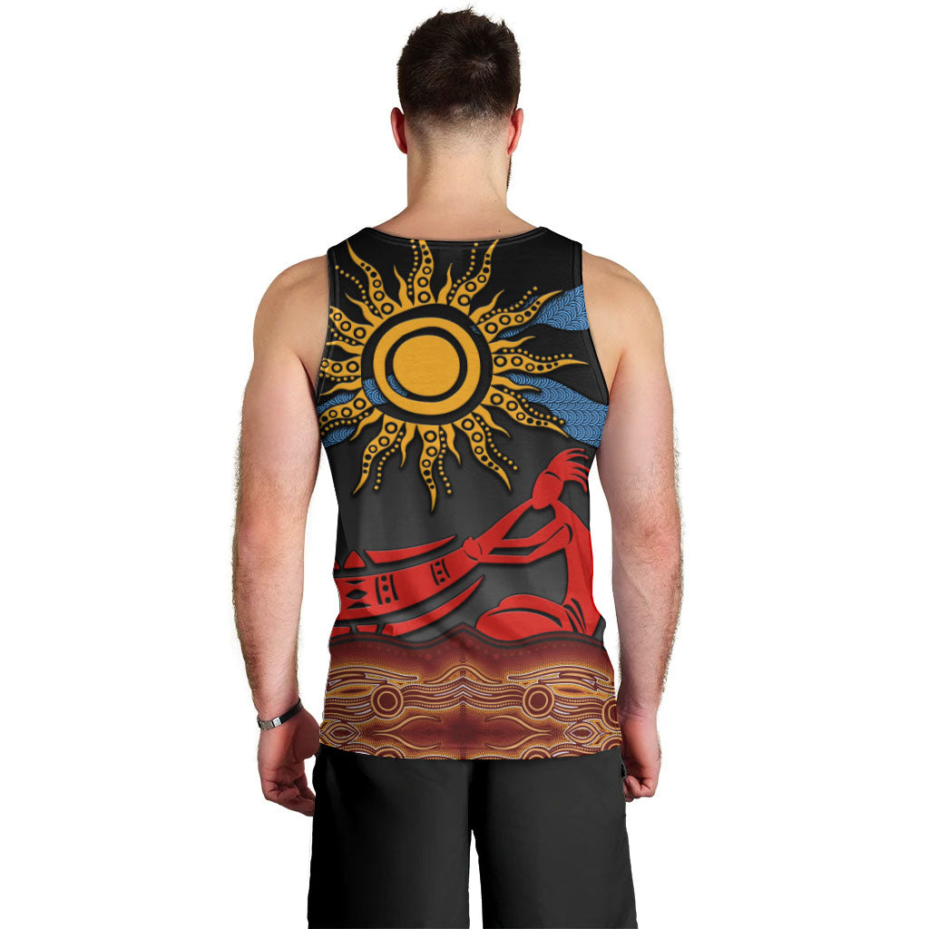 Didgeridoo Men Tank Top Australian Aboriginal Sun Motif Indigenous Art