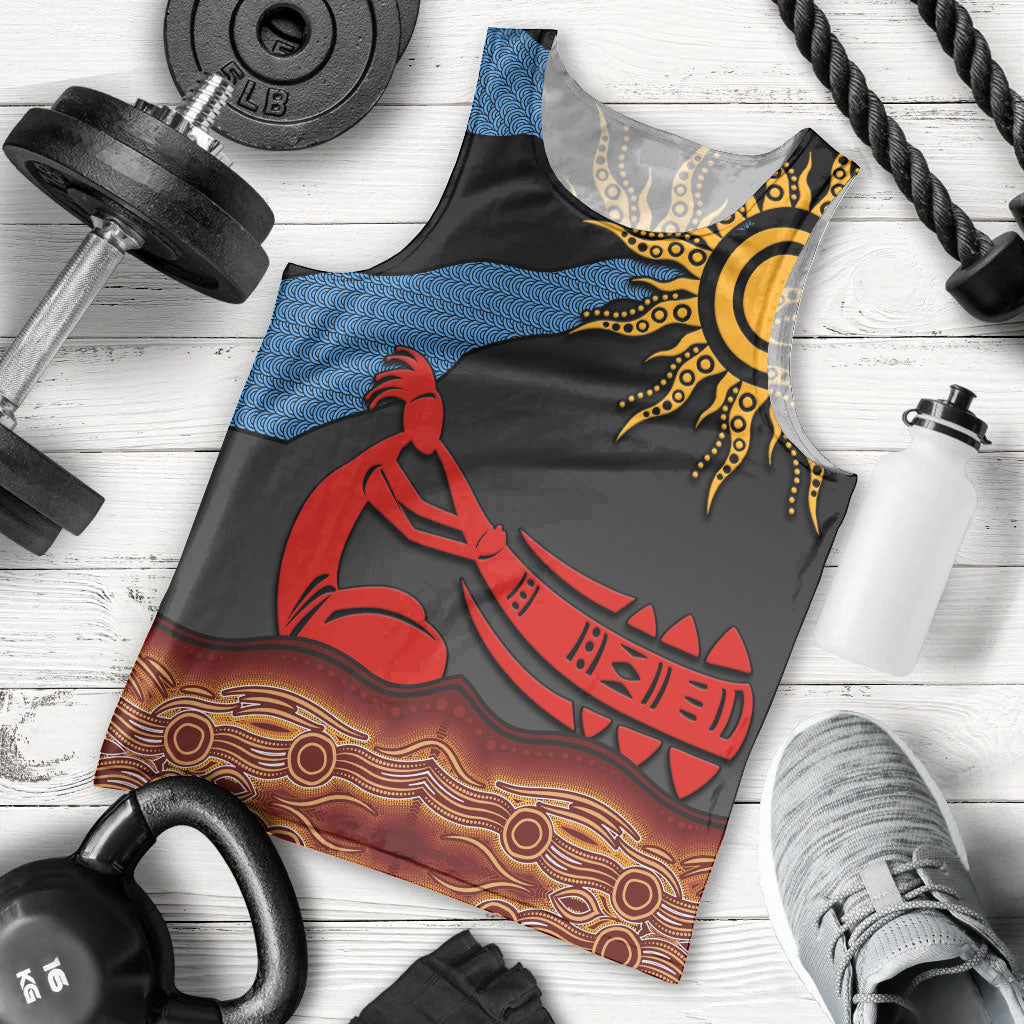 Didgeridoo Men Tank Top Australian Aboriginal Sun Motif Indigenous Art