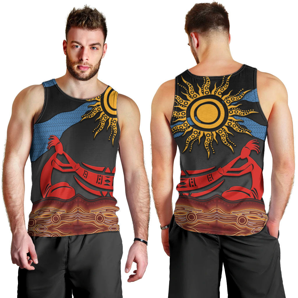 Didgeridoo Men Tank Top Australian Aboriginal Sun Motif Indigenous Art